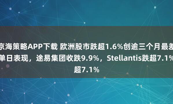 京海策略APP下载 欧洲股市跌超1.6%创逾三个月最差单日表现，途易集团收跌9.9%，Stellantis跌超7.1%